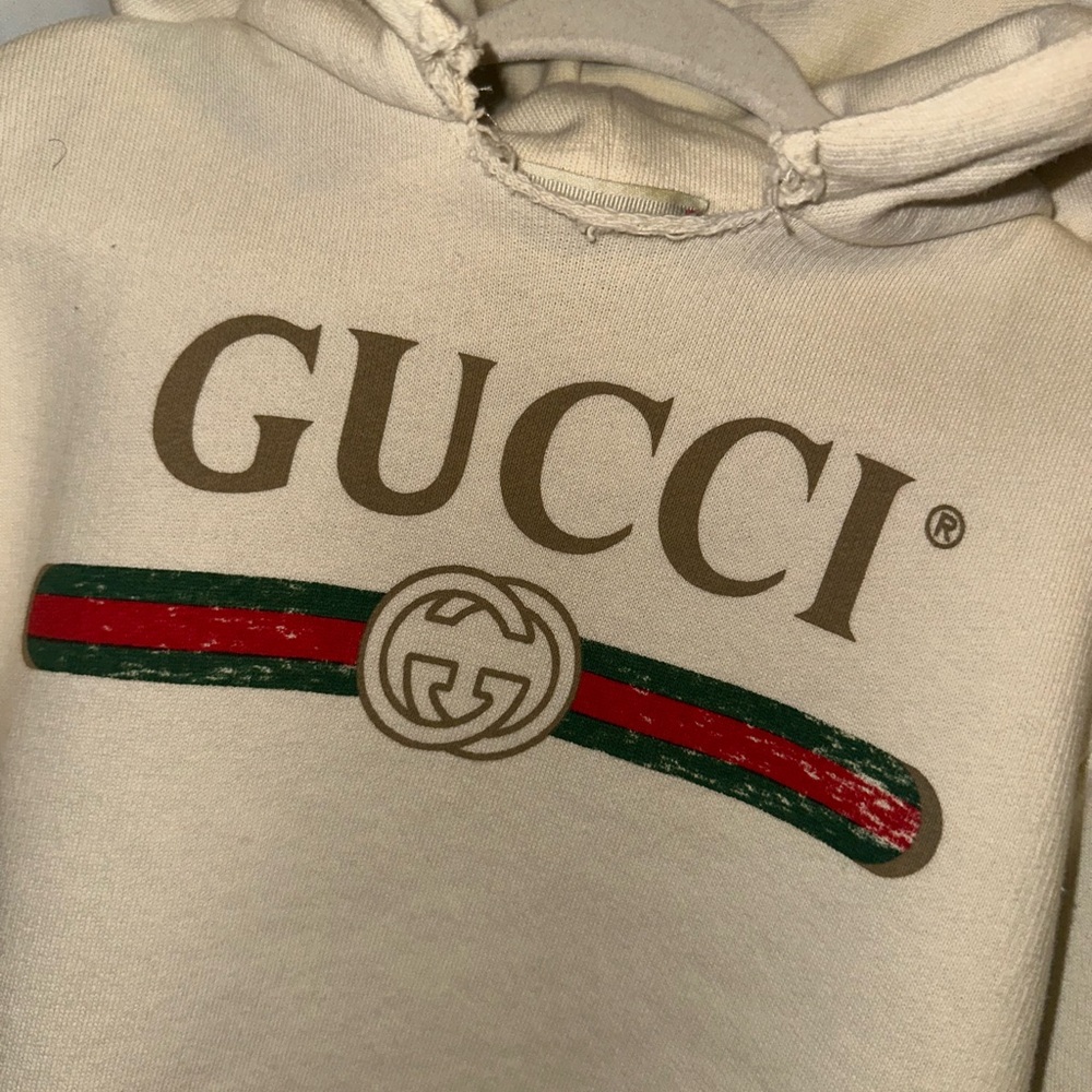 Kids Gucci Cream Hoodie with Logo